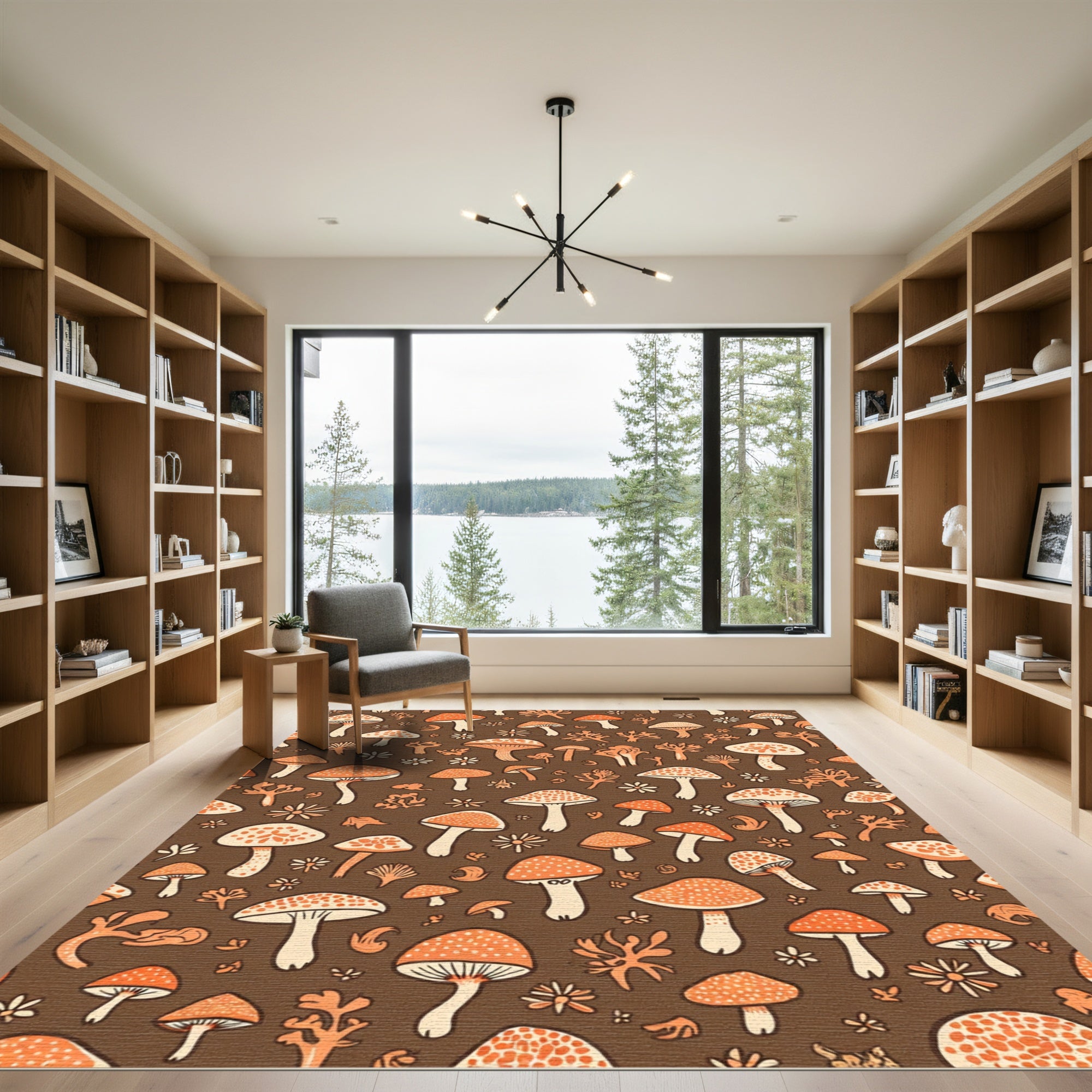 Orange Mushroom Forest Woodland Scatter Rug