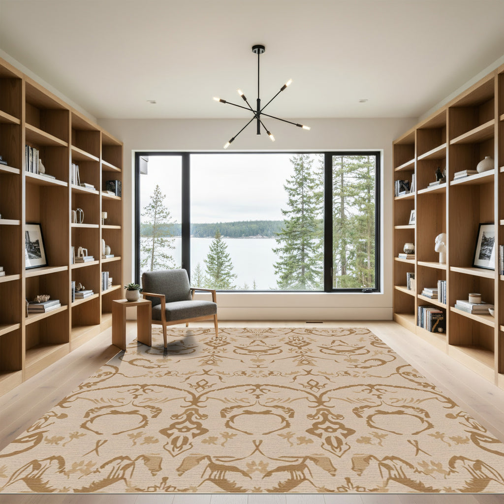 Earthy Camel Damask Arch Arrangement Rug