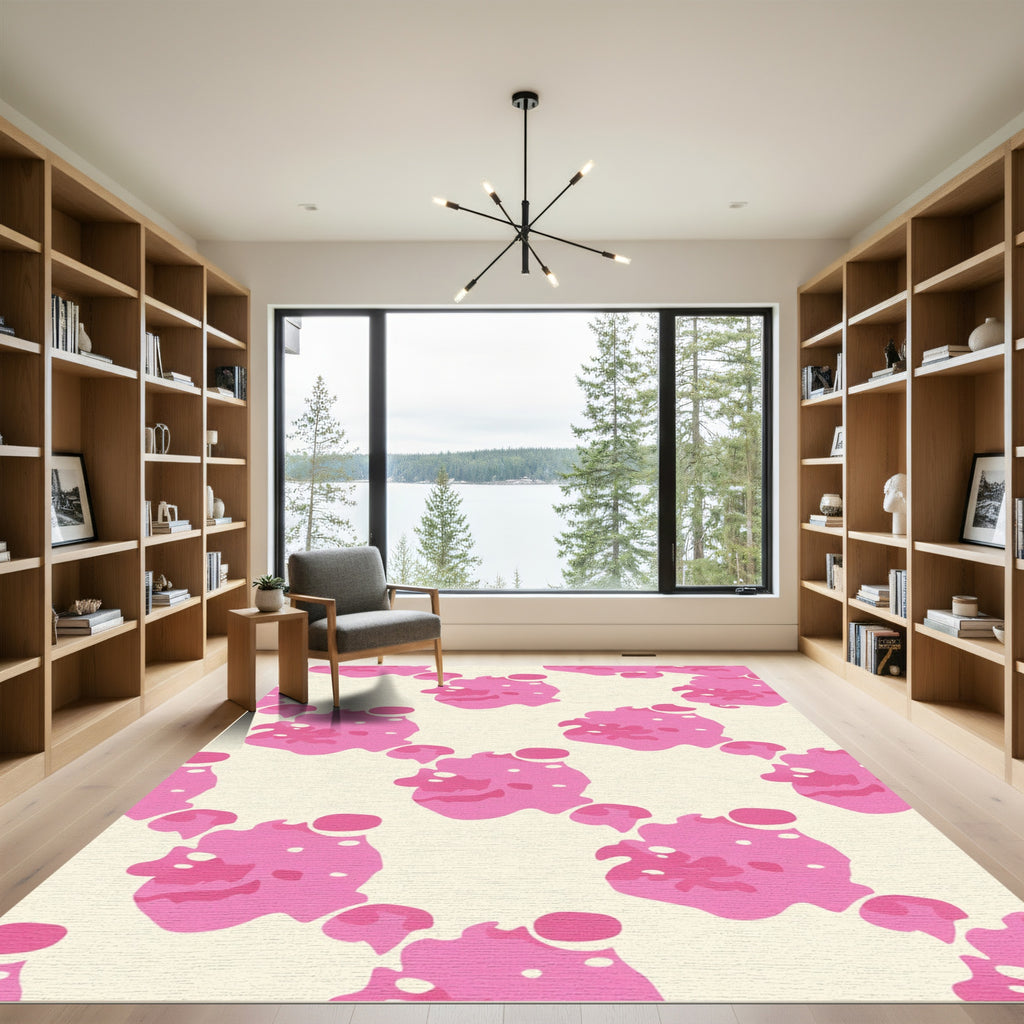 Pink Abstract Blobs Cream Background Rug