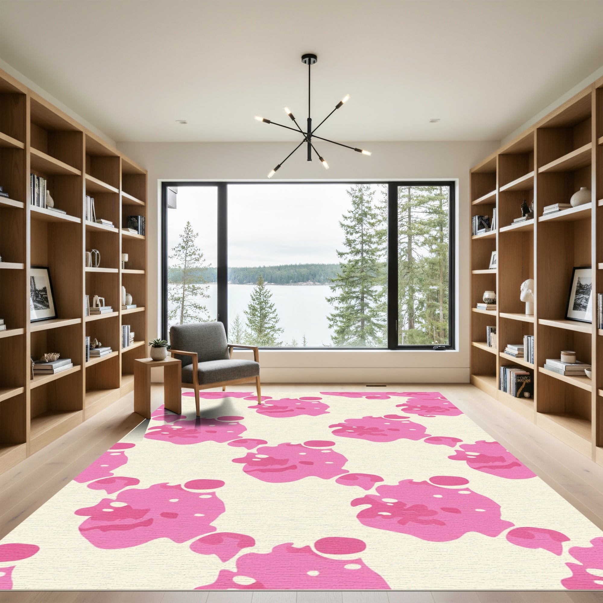 Pink Abstract Blobs Cream Background Rug