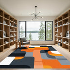 Abstract Orange Gray Geometric Blocks Rug