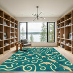 Coastal Teal Turtle Swirl Arrangement Rug