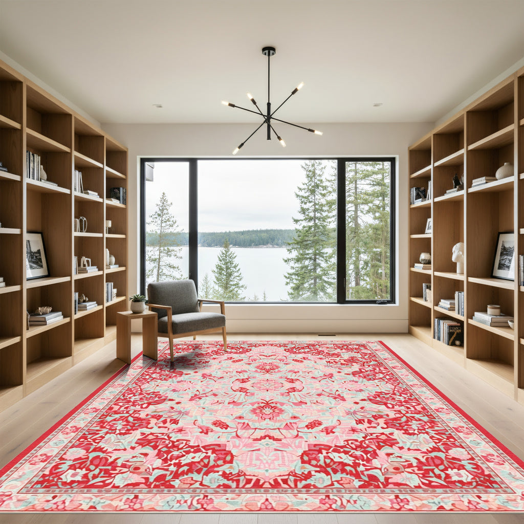 Crimson Blush Floral Medallion Rug