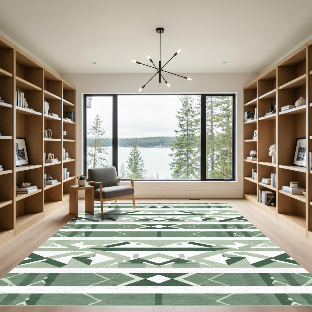 Emerald Gradient Geometric Stripes Rug