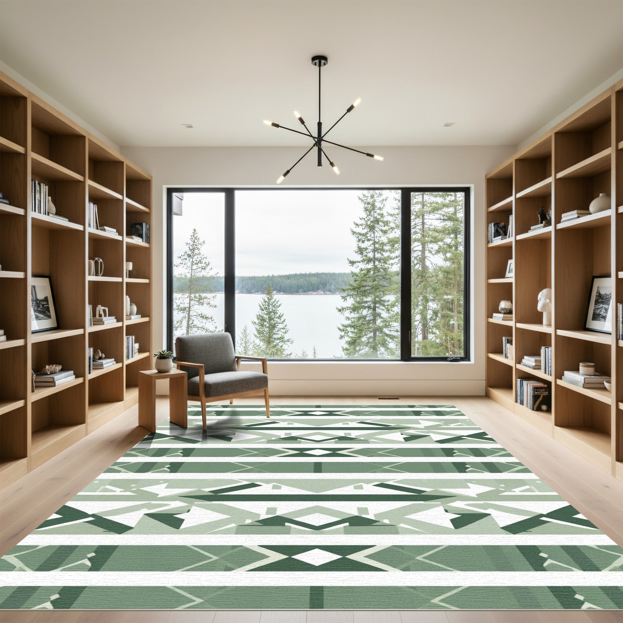 Emerald Gradient Geometric Stripes Rug