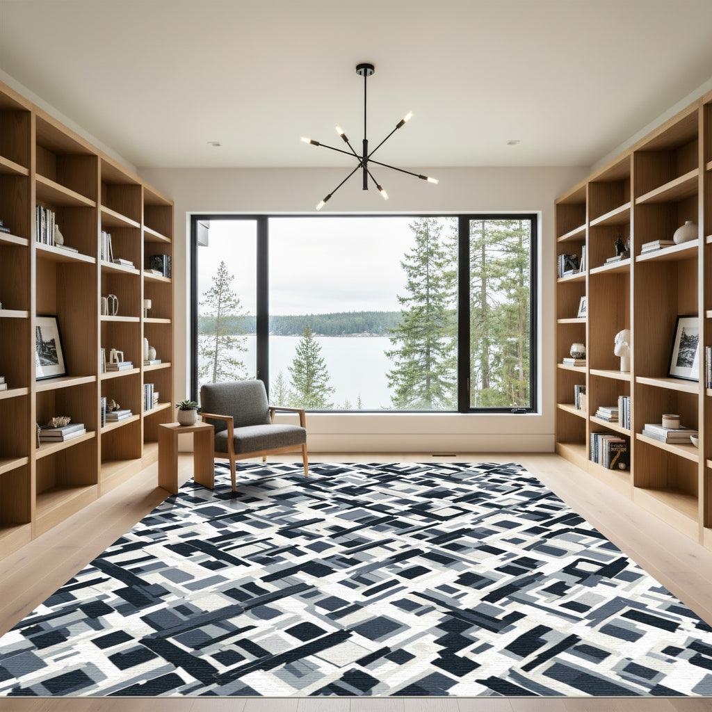 Monochromatic Abstract Geometric Overlay Rug
