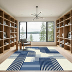Deep Blue Geometric Grid Overlay Rug
