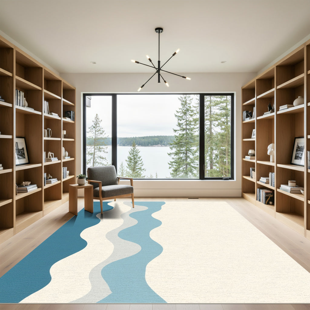 Oceanic Blue Abstract Wave Rug