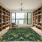 Deep Green Abstract Organic Medallion Rug