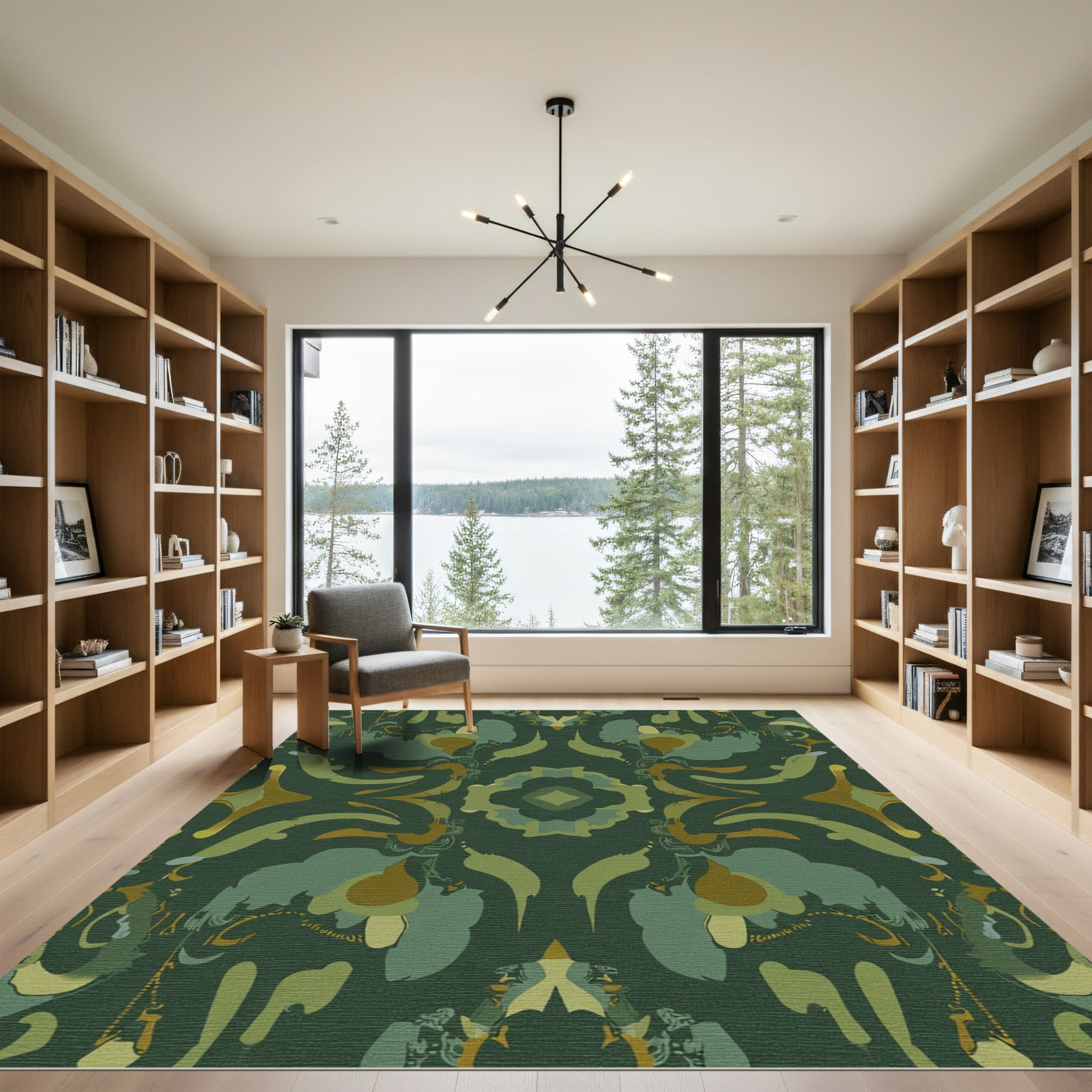 Deep Green Abstract Organic Medallion Rug