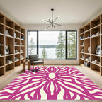 Fuchsia And Cream Swirling Lines Art Rug