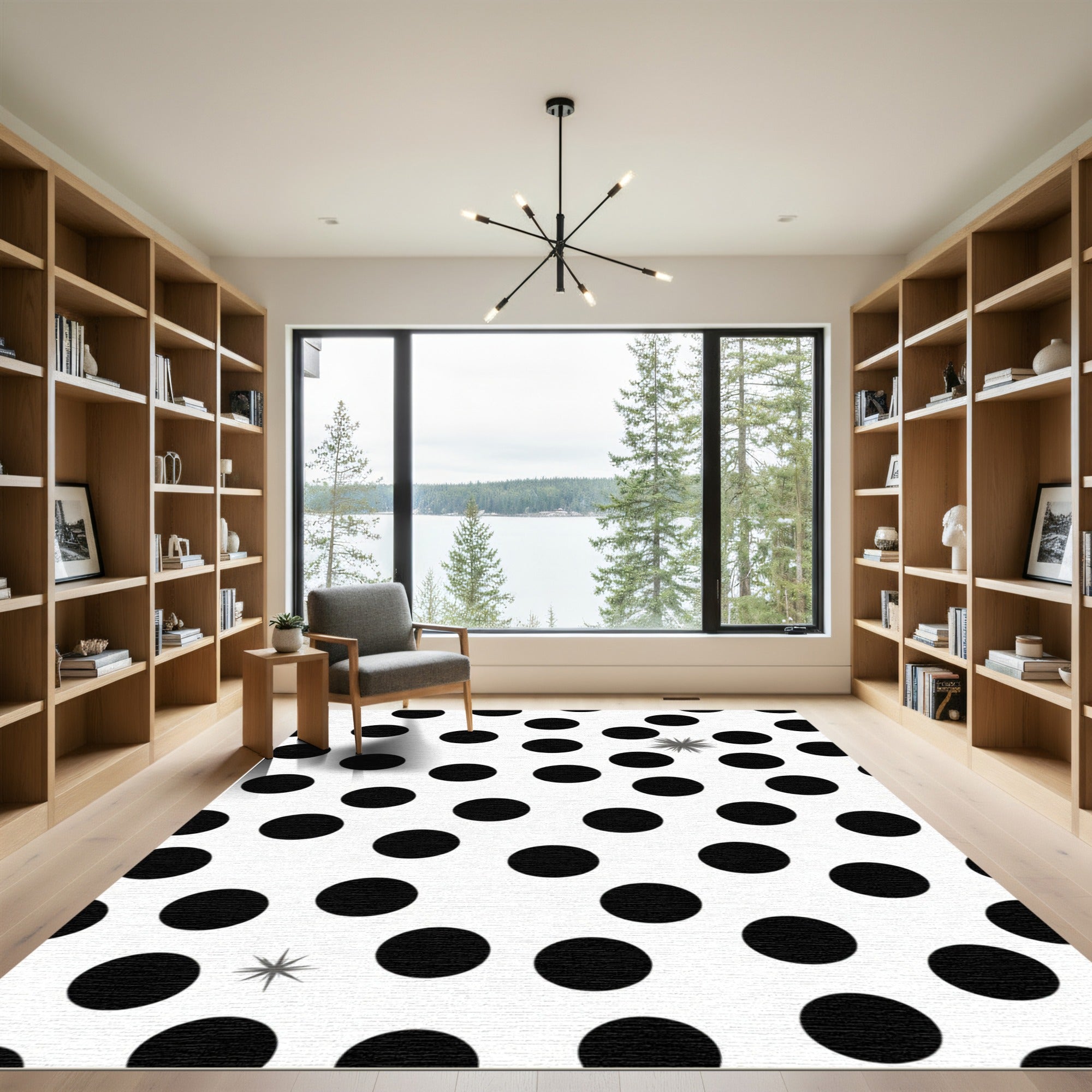 Classic Black Polka Dot Composition Rug