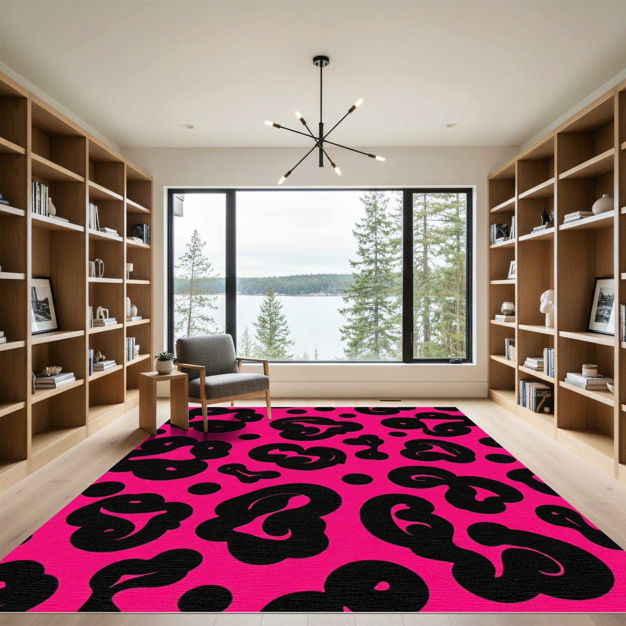 Vivid Pink Black Ocelot Splash Rug