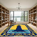 Navy Lighthouse Yellow Swirls Border Rug