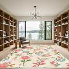 Coral Pink Blue Floral Garden Rug