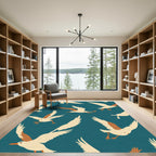 Teal Cream Seagull Flock Flying Rug
