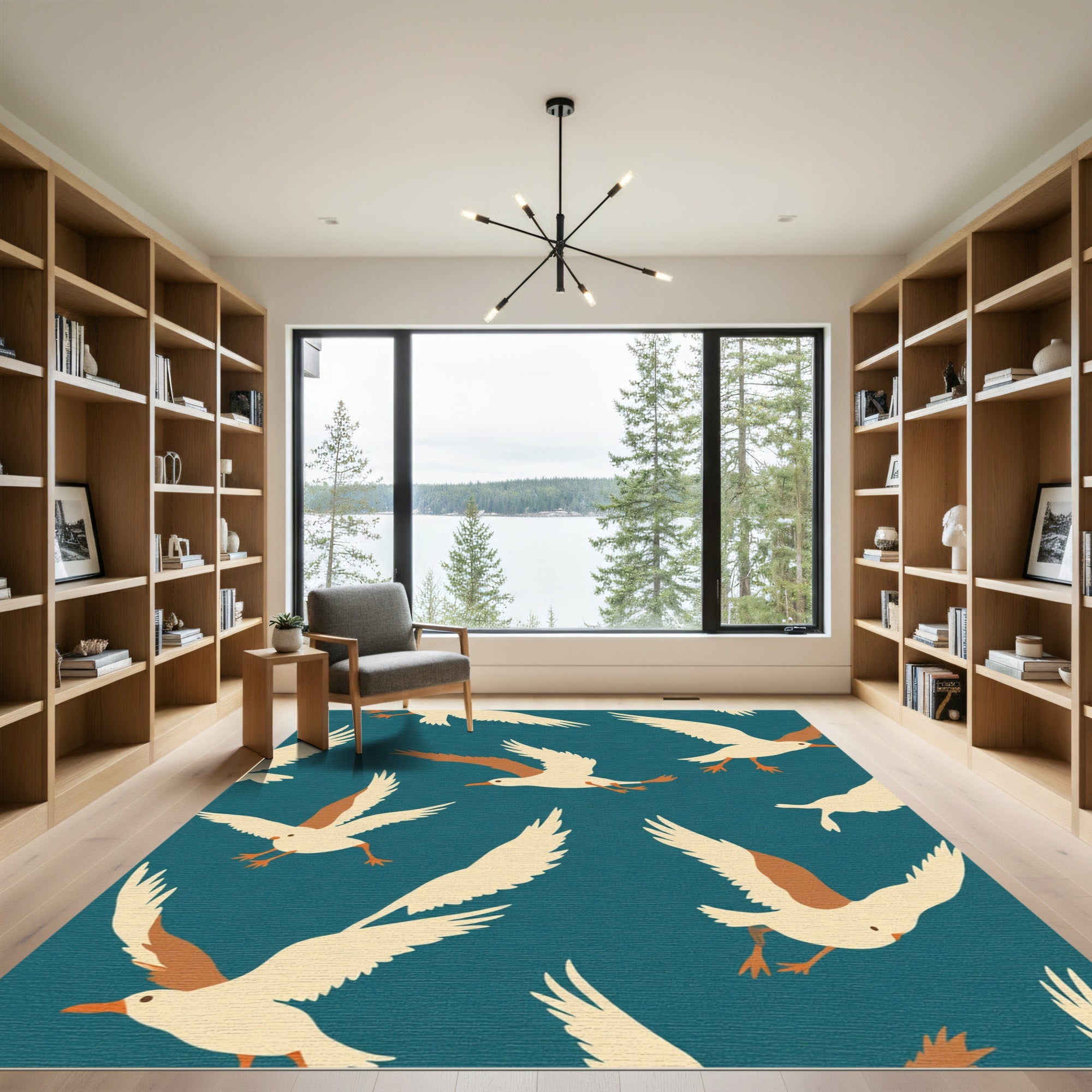 Teal Cream Seagull Flock Flying Rug