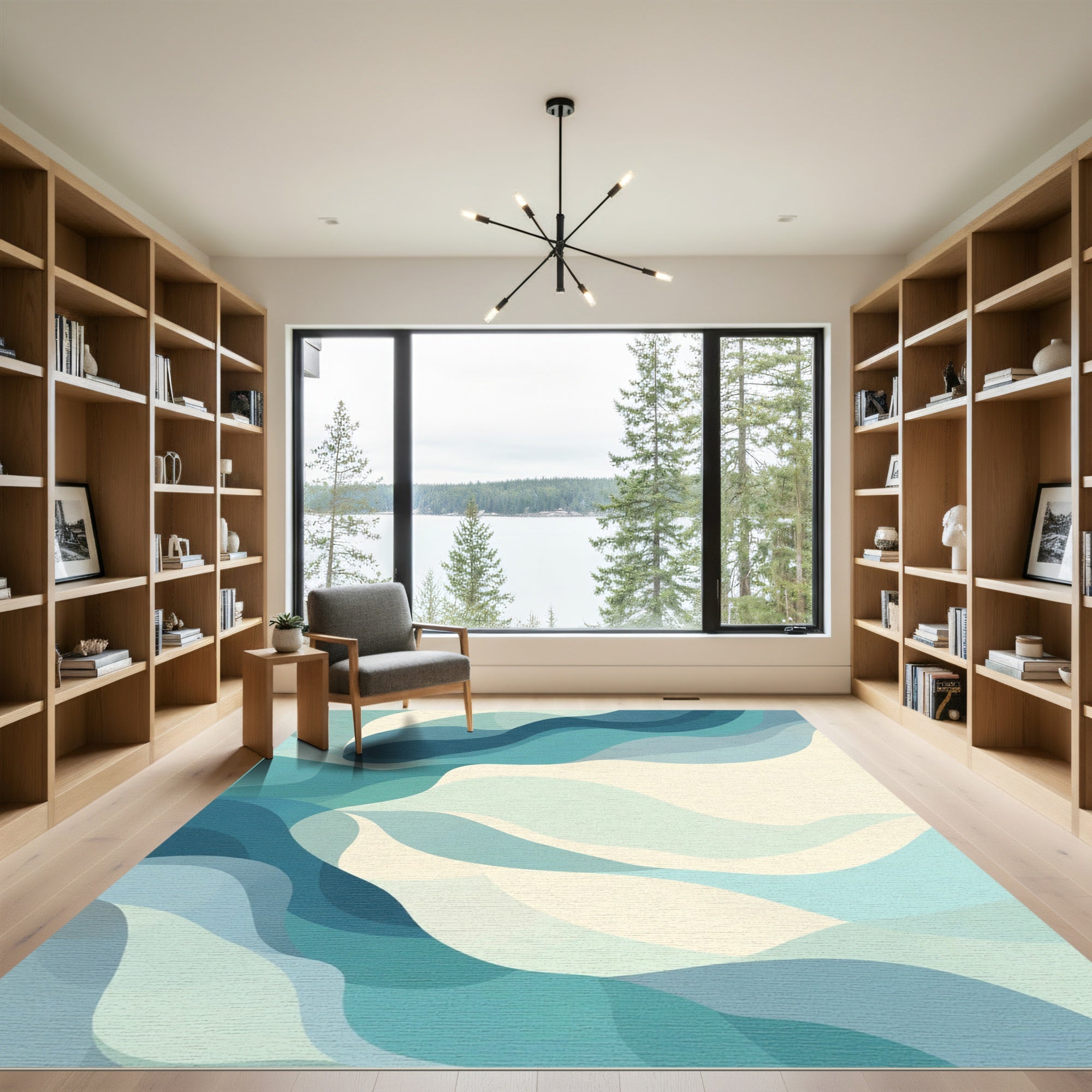 Serene Aqua Wave Abstract Rug