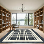Cream Grid Overlay Dark Background Rug