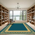 Golden Teal Interlocking Border Rug