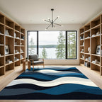Abstract Indigo Wave Layers Rug