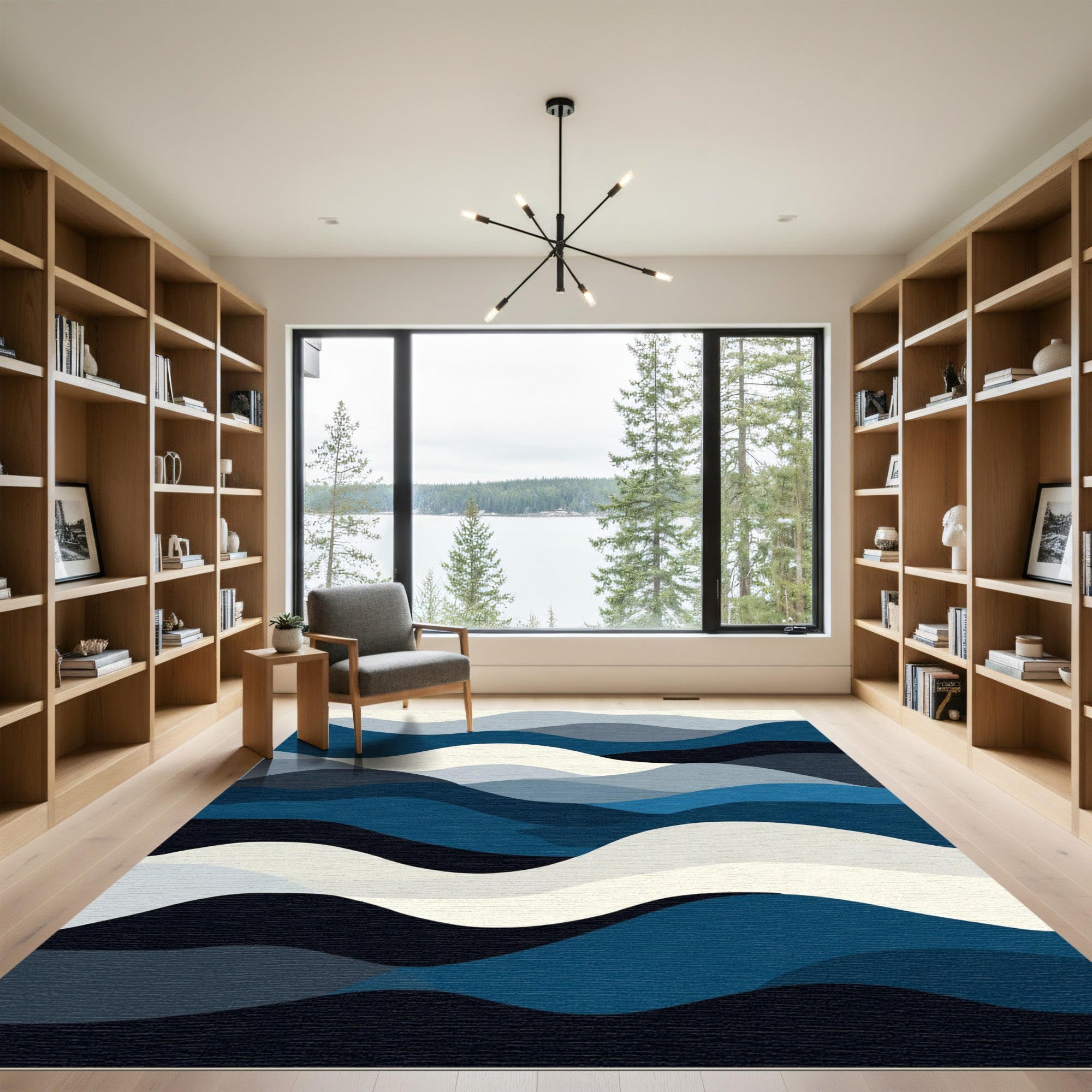 Abstract Indigo Wave Layers Rug