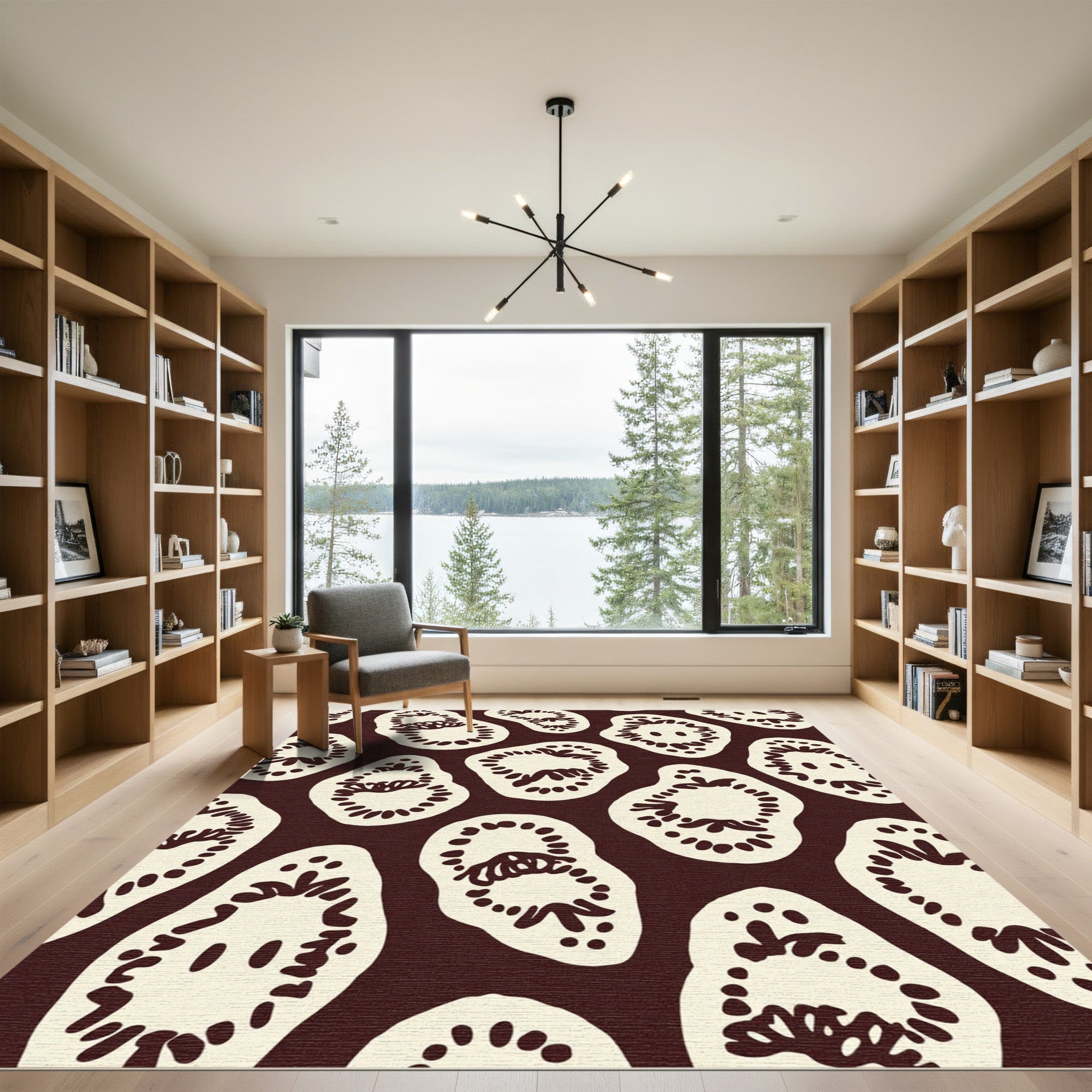 Cream Brown Abstract Organic Shape Rug