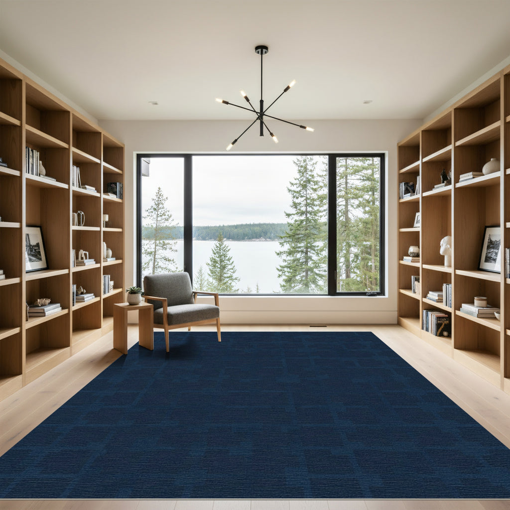 Deep Navy Subtle Square Overlay Rug
