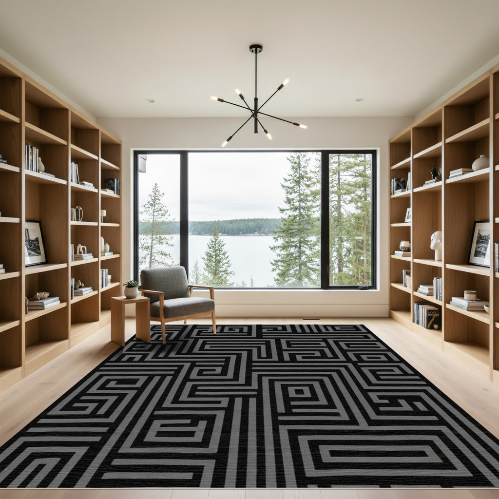 Art Deco Black Geometric Maze Rug