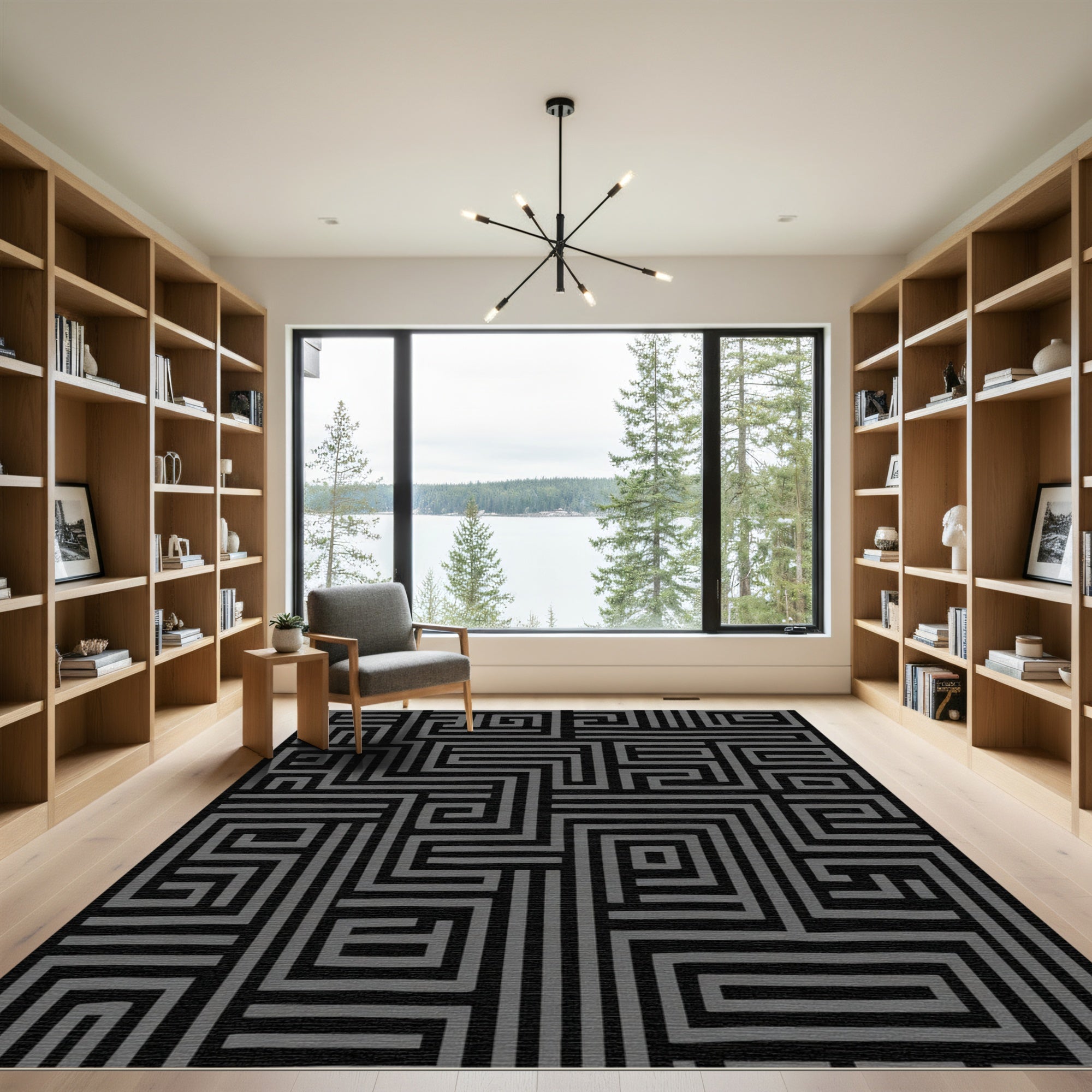 Art Deco Black Geometric Maze Rug