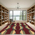 Crimson Ochre Teal Interlocking Forms Rug
