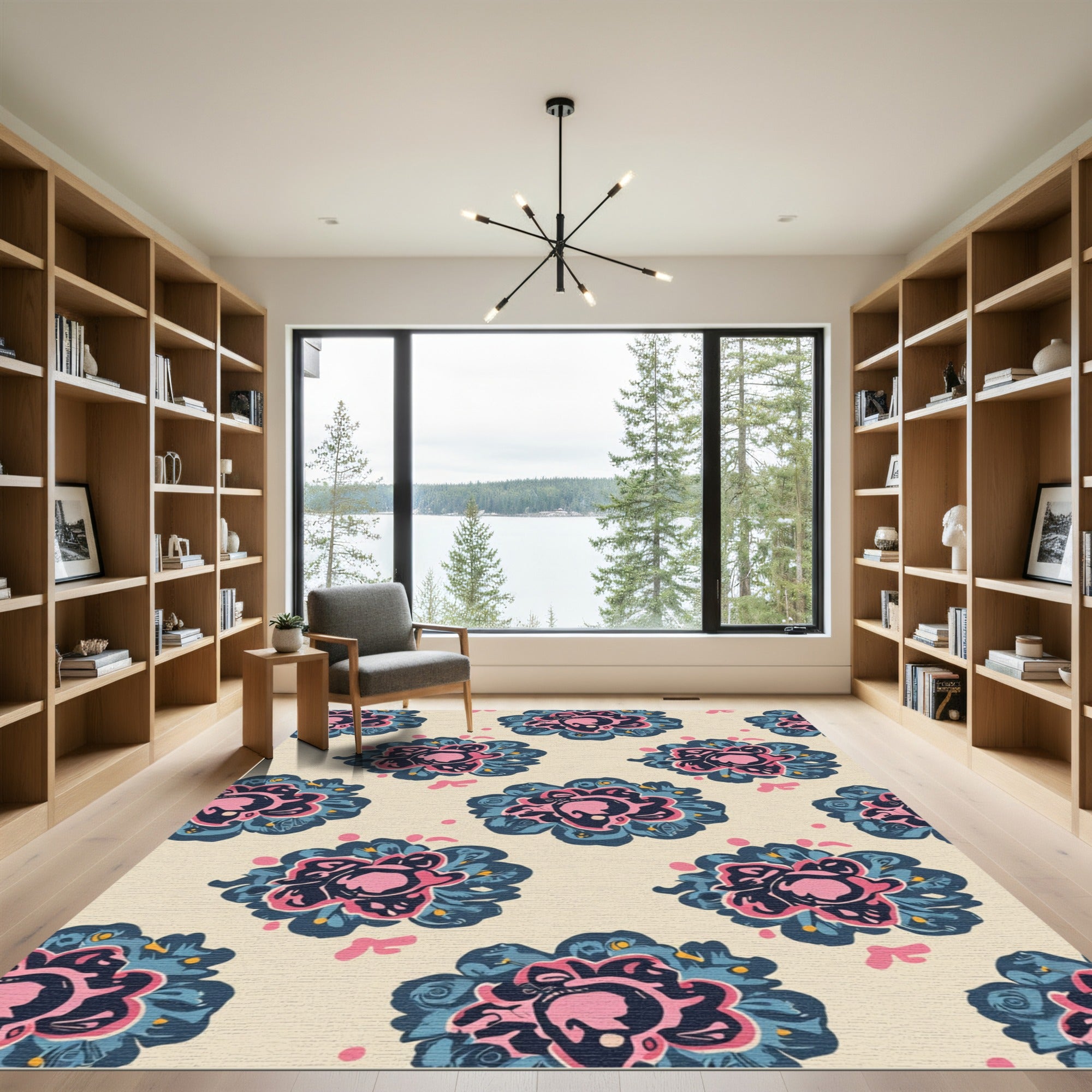 Pink Blue Floral Medallion Repeating Pattern Rug