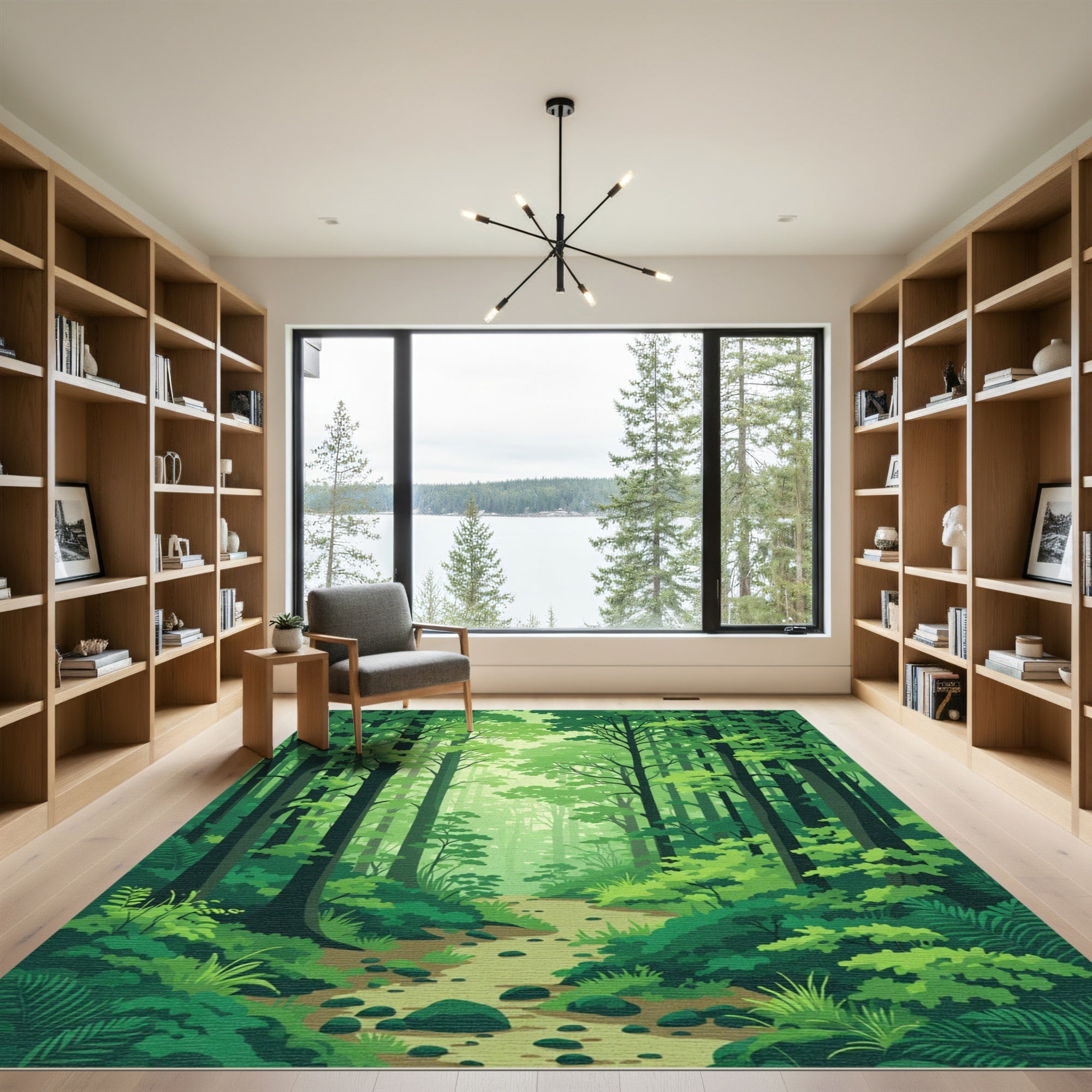 Deep Forest Green Woodland Path Rug