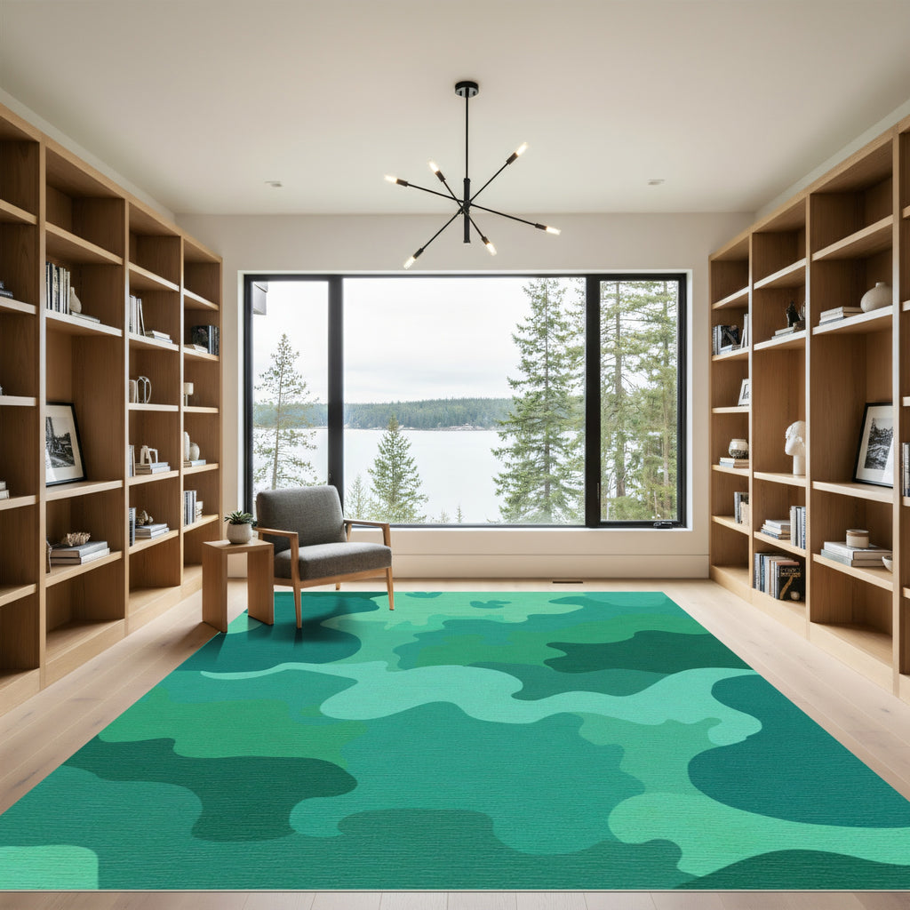 Abstract Forest Camouflage Organic Shapes Rug