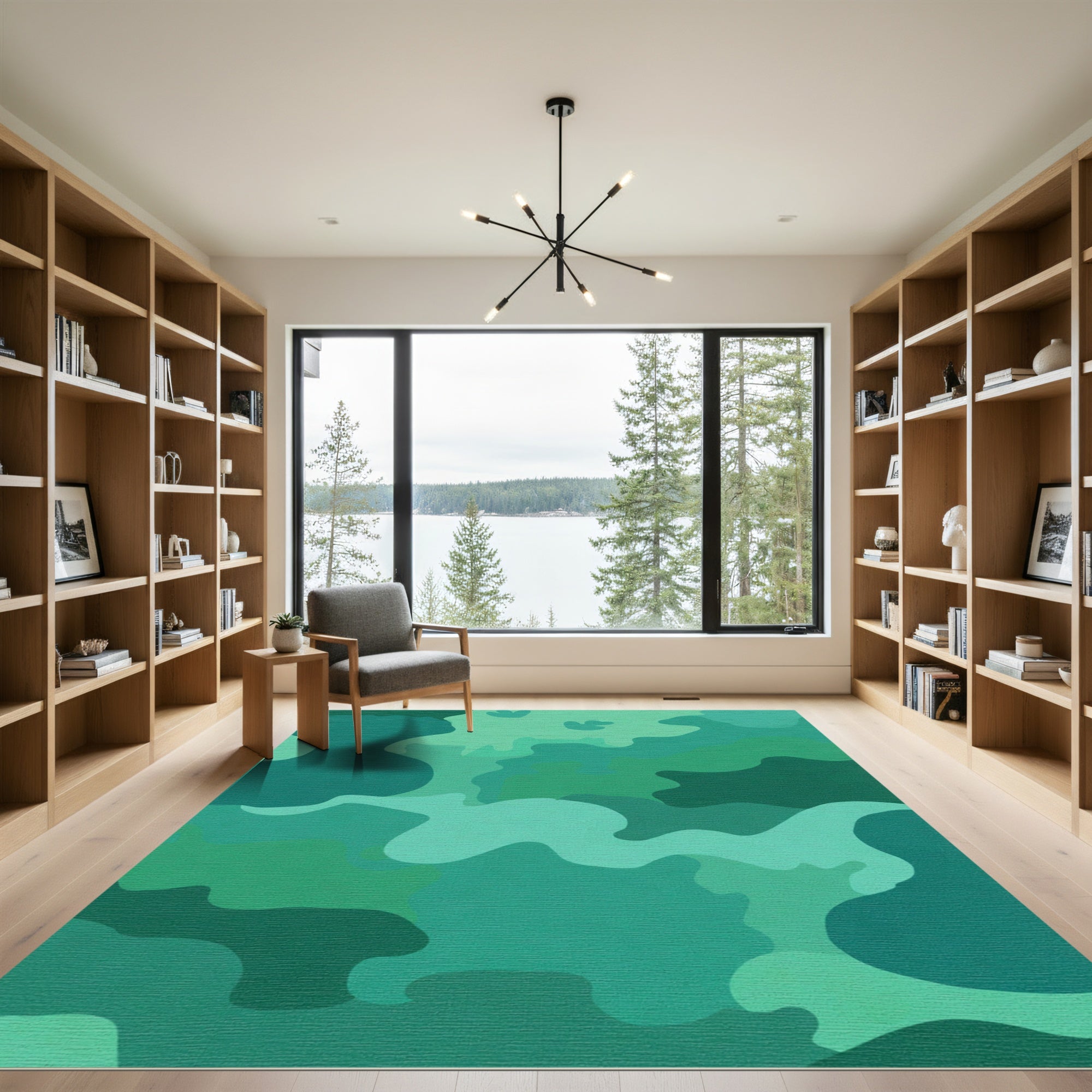 Abstract Forest Camouflage Organic Shapes Rug