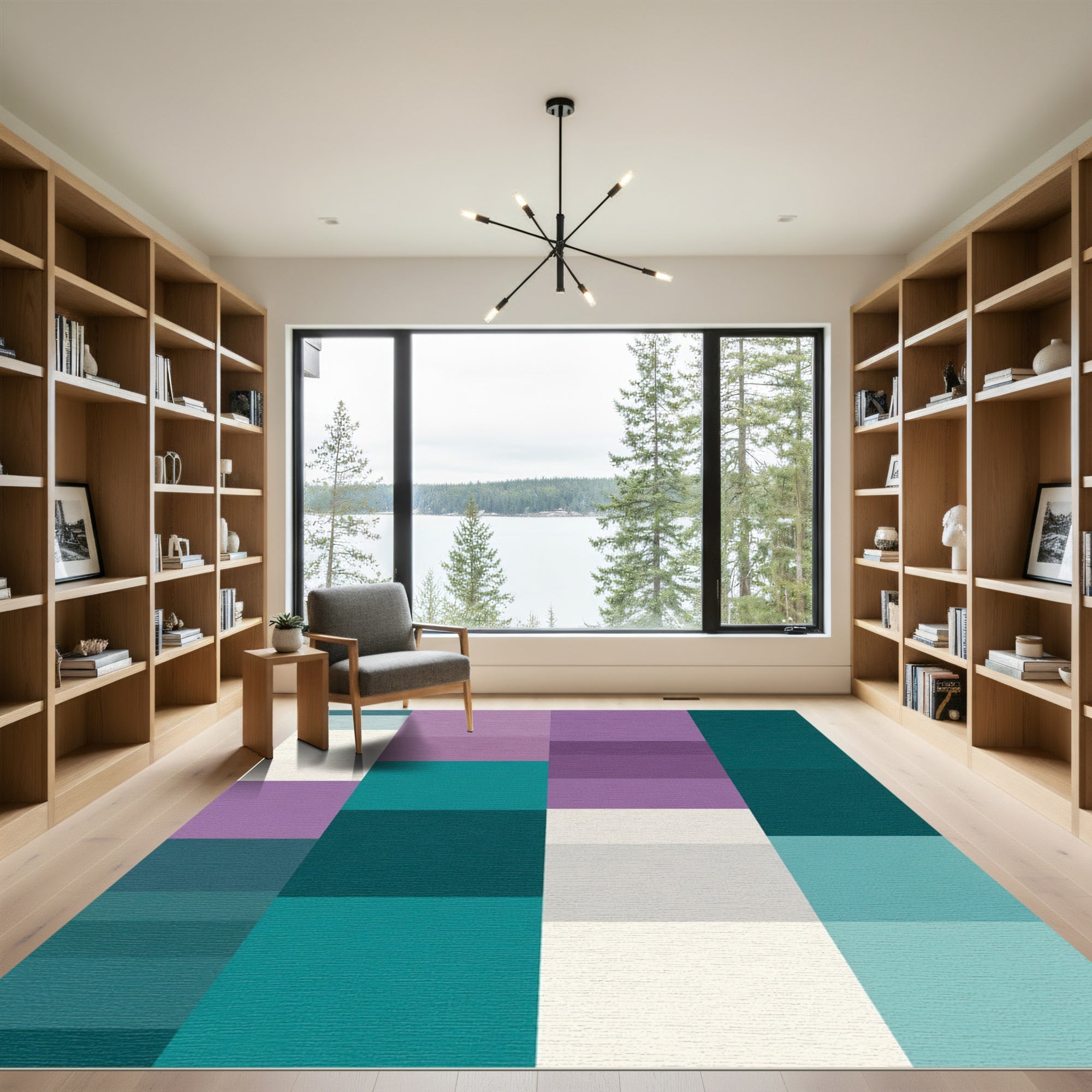 Indigo Teal Purple Geometric Blocks Rug