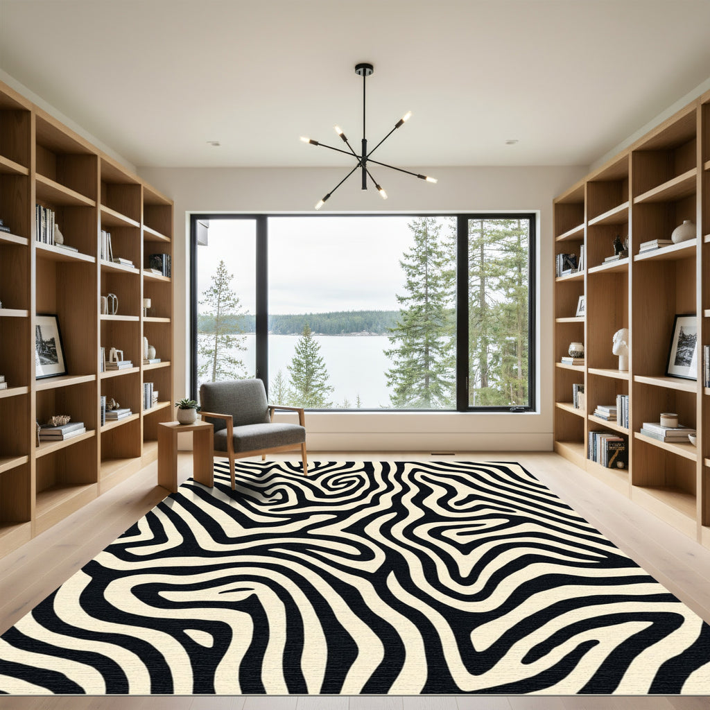 Cream Black Zebra Stripe Flow Rug