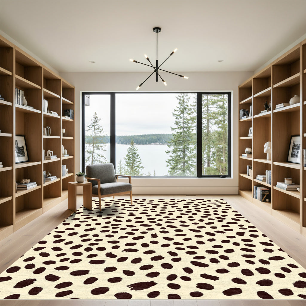 Cream Brown Spotted Animal Print Rug