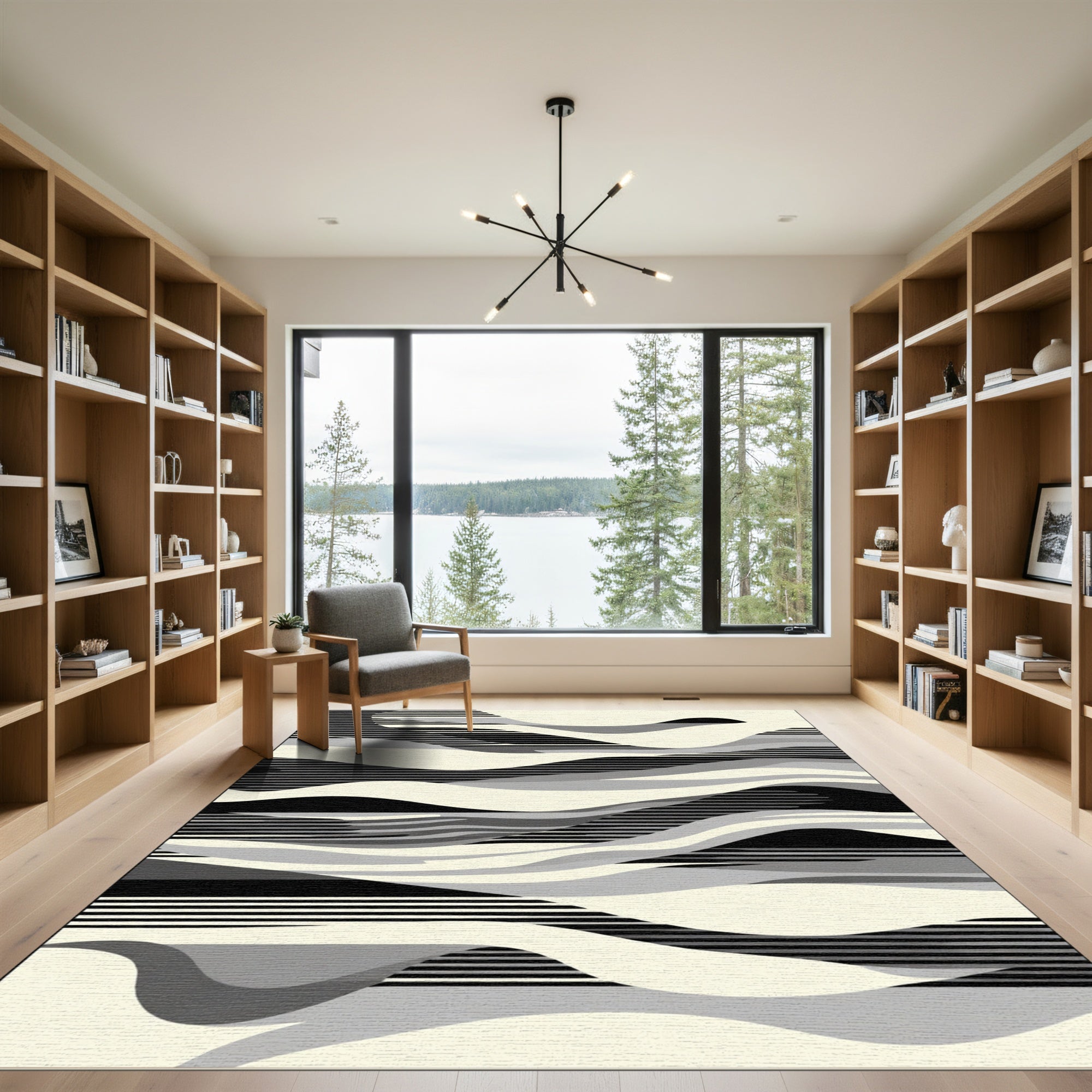 Monochrome Abstract Wave Stripes Rug