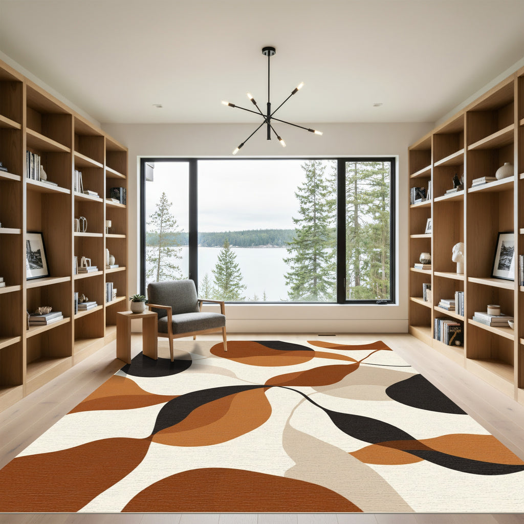 Organic Terracotta and Black Swirl Rug