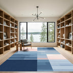 Soft Pink Blue Geometric Block Rug