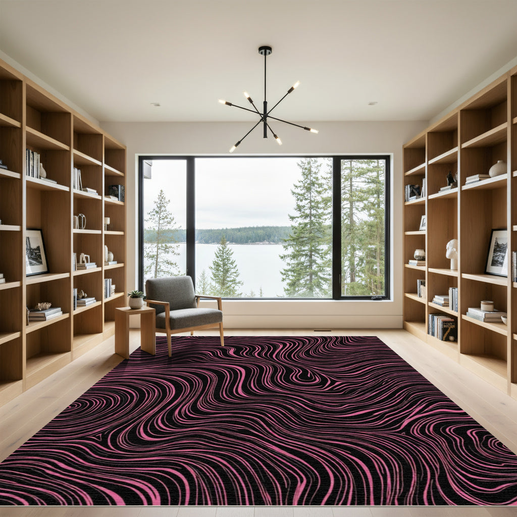 Bold Pink Black Swirl Topography Rug