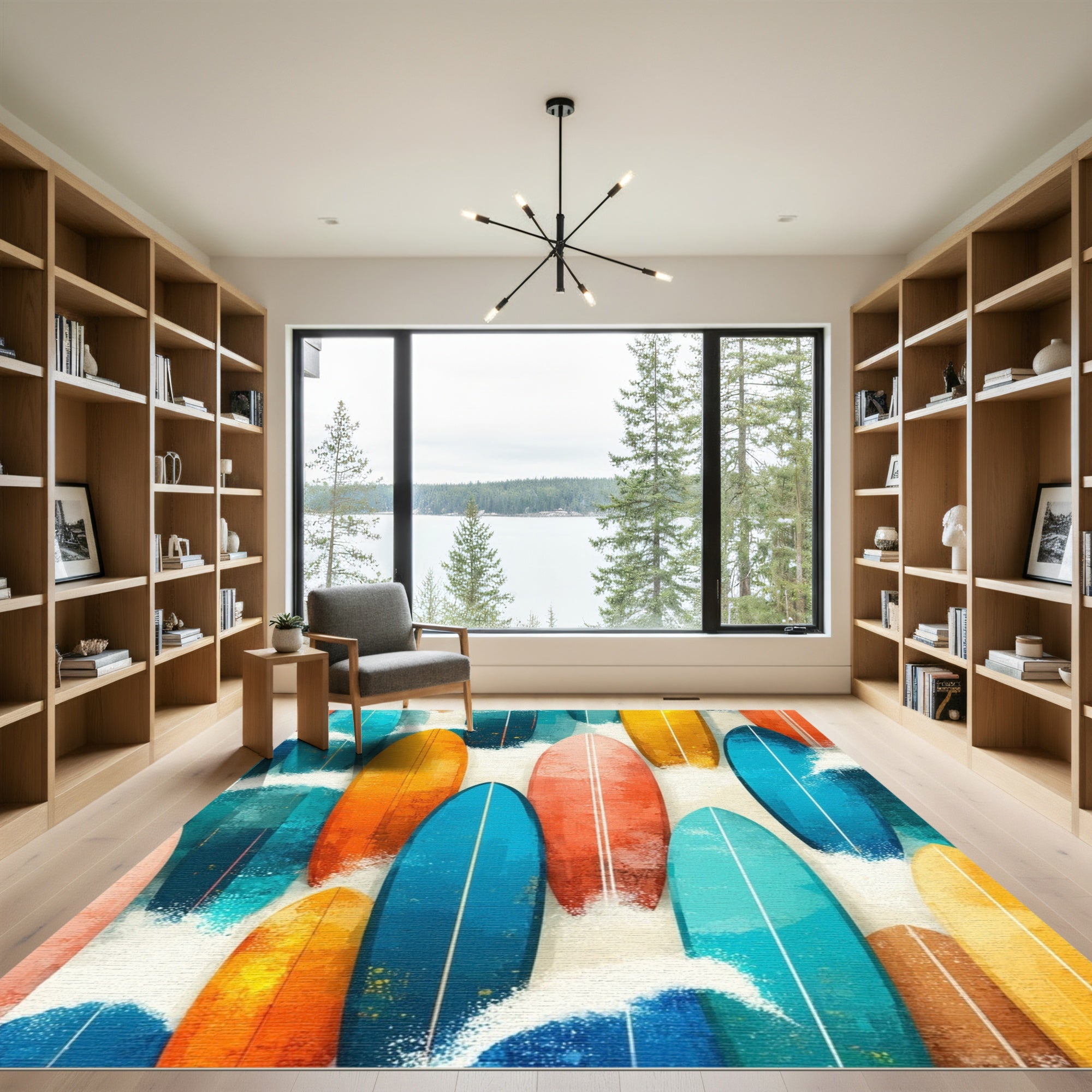 Vibrant Surfboards Ocean Waves Splash Rug