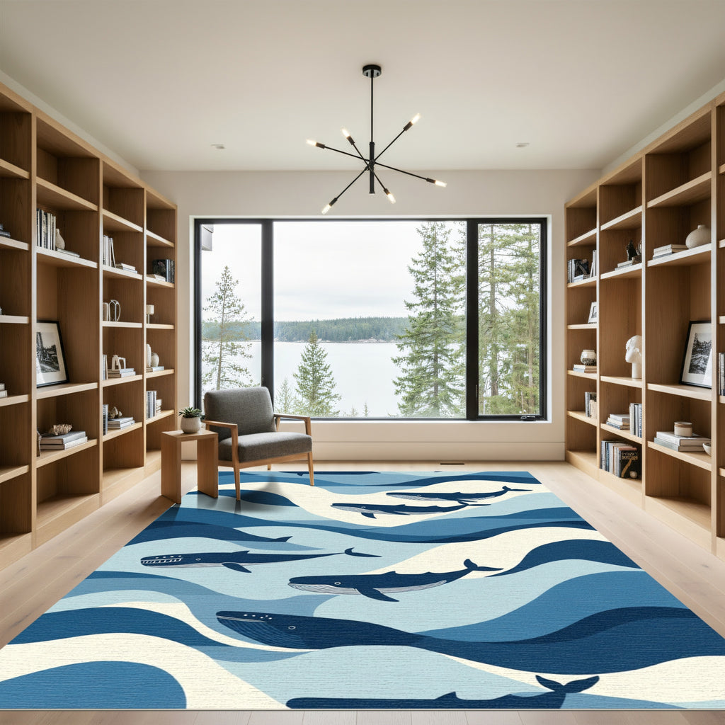 Whales In Blue Ocean Waves Rug