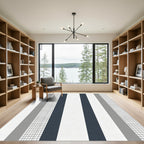 Modern Navy White Gray Stripe Gingham Rug