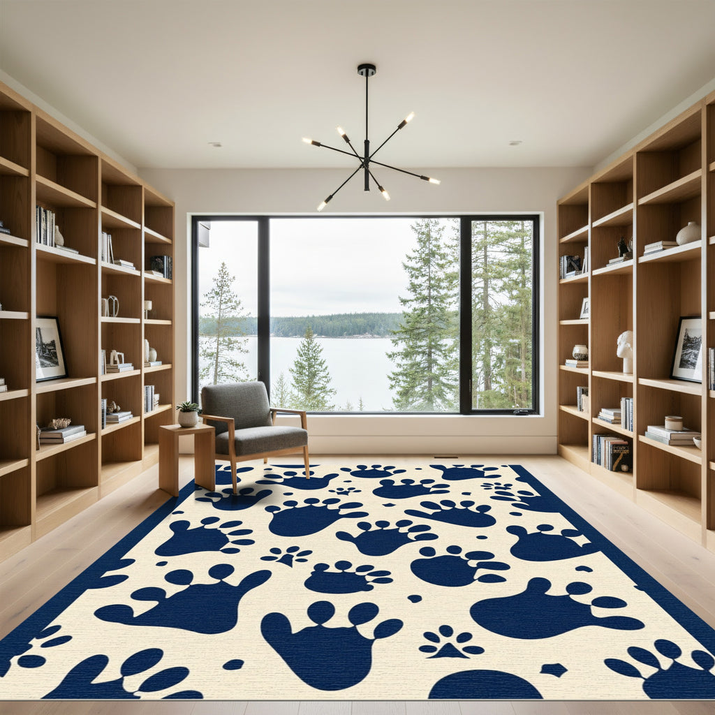 Navy Blue Paw Print Pattern Rug