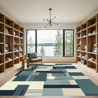 Abstract Teal Geometric Block Arrangement Rug