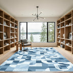 Geometric Blue Abstract Wave Rug