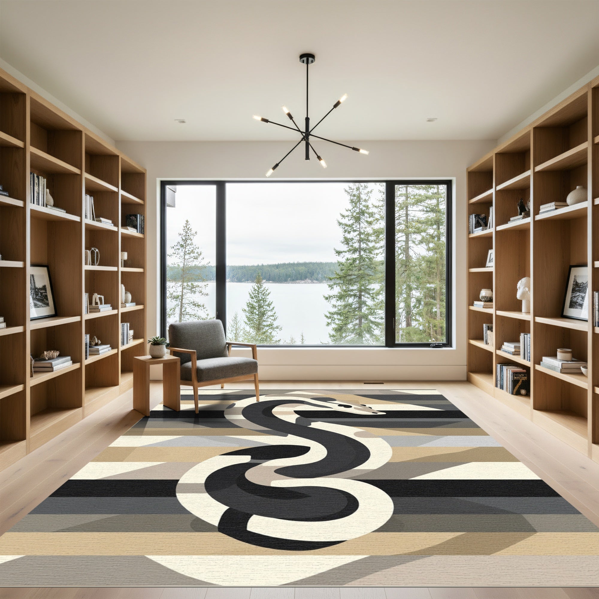Monochromatic Snake Geometric Abstract Rug