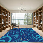 Deep Blue Swirling Starry Night Rug